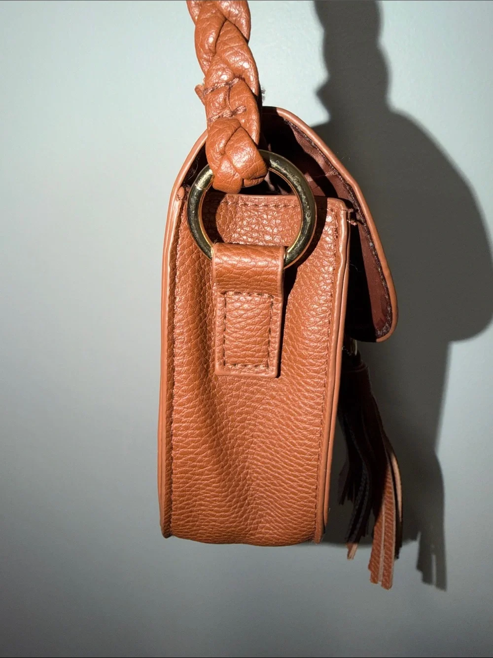 Justice Brown Faux Leather Braided Tasseled Western Cowgirl Crossbody Bag